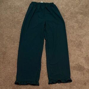 Dark Green Ruffle Hem Pajama Pants